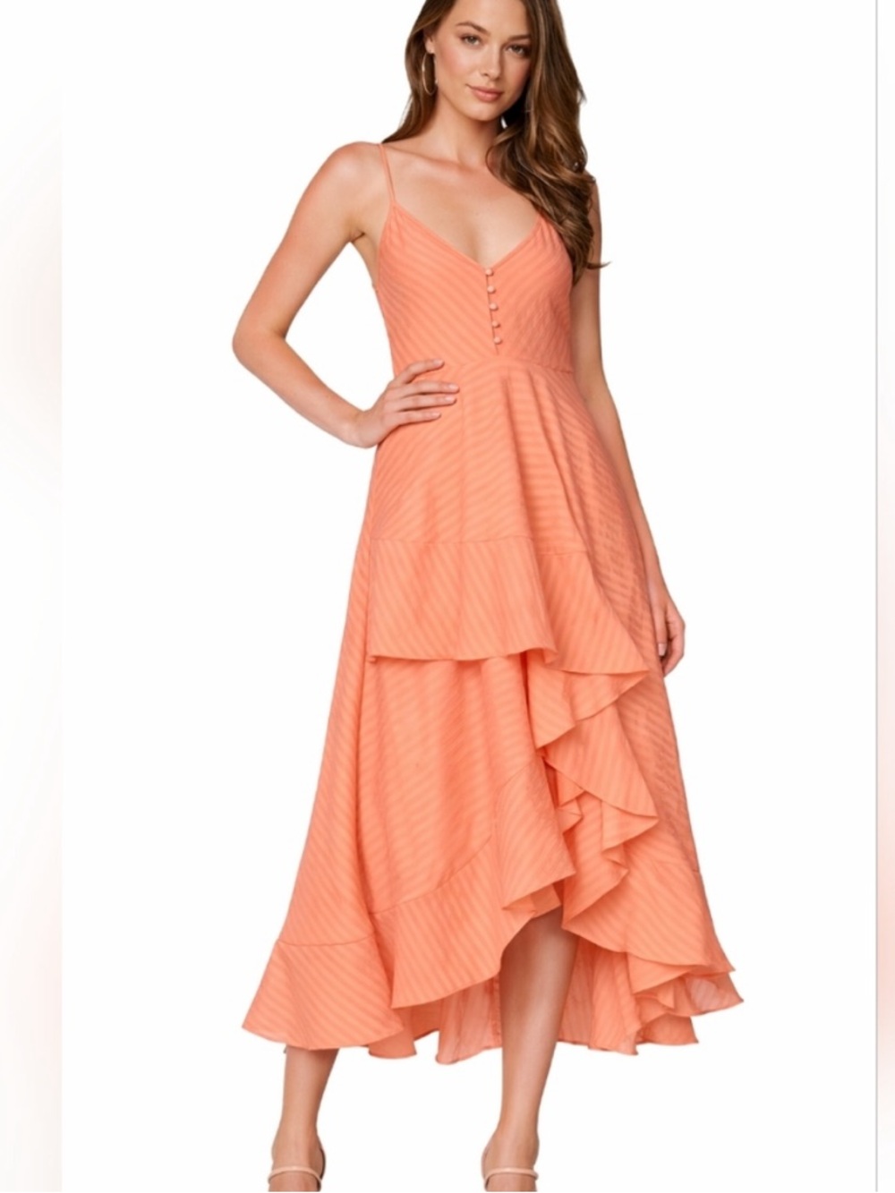 Bardot Coral High-Low Ruffle Maxi Dress size 10